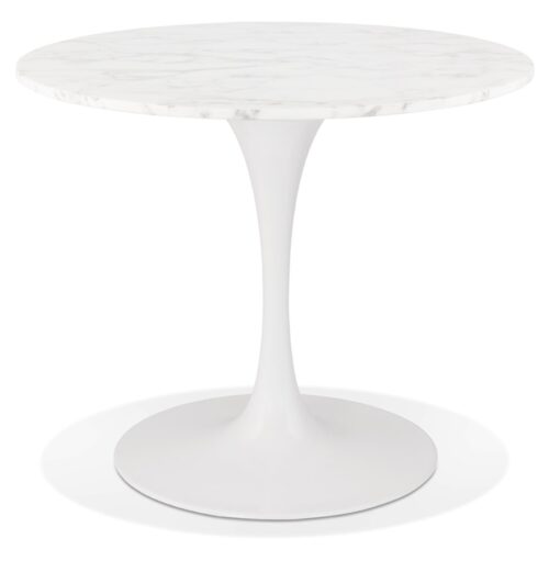 Table à manger ronde URSUS marbre blanc et métal blanc - Ø 90 cm