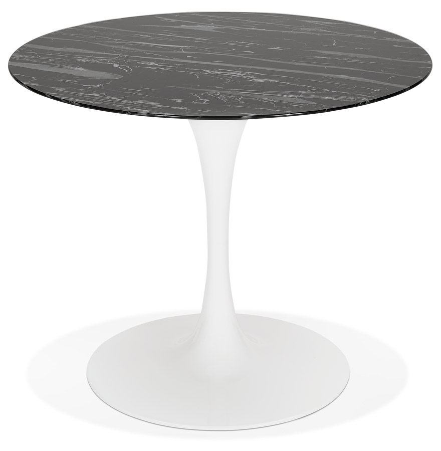 Table à manger ronde en verre noir effet marbre - 90 CM