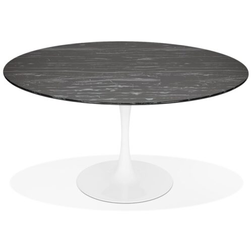 Table à manger ronde verre noir effet marbre – Ø 140 CM