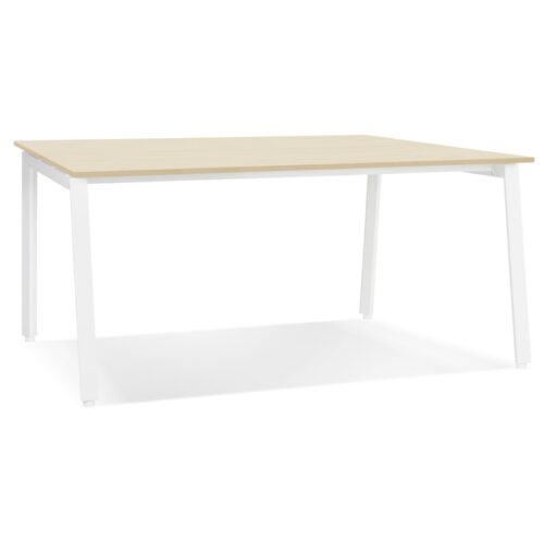 Table de réunion AMADEUS SQUARE bois naturel/métal blanc – 140×140 cm