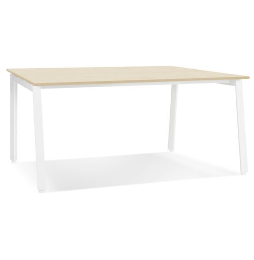 Table de réunion AMADEUS SQUARE en bois naturel et métal blanc - 160x160 cm