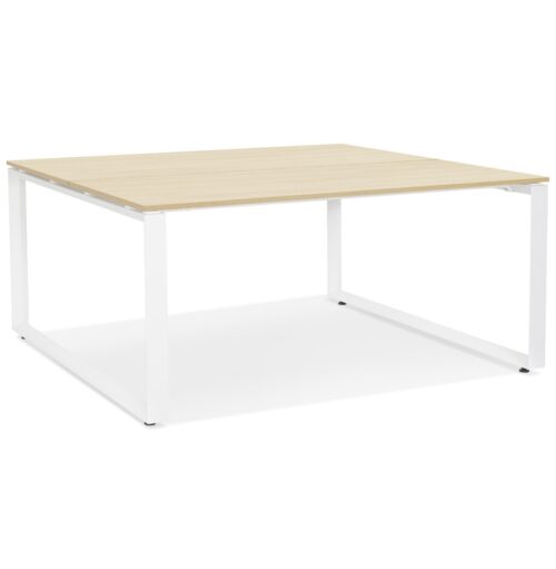 Table de réunion BAKUS SQUARE bois naturel métal blanc - 140x140cm