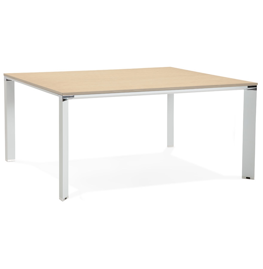 Table de réunion XLINE SQUARE bois naturel & métal blanc - 160x160 cm