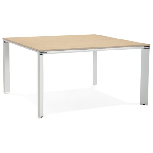 Table de réunion XLINE SQUARE bois naturel/métal blanc – 140×140 cm