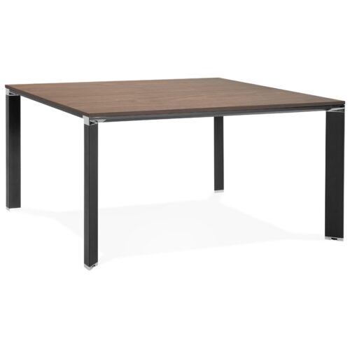 Table de réunion XLINE SQUARE en bois Noyer et métal noir – 140×140 cm