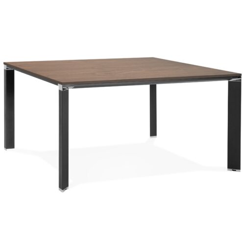 Table de réunion XLINE SQUARE en bois Noyer et métal noir - 140x140 cm