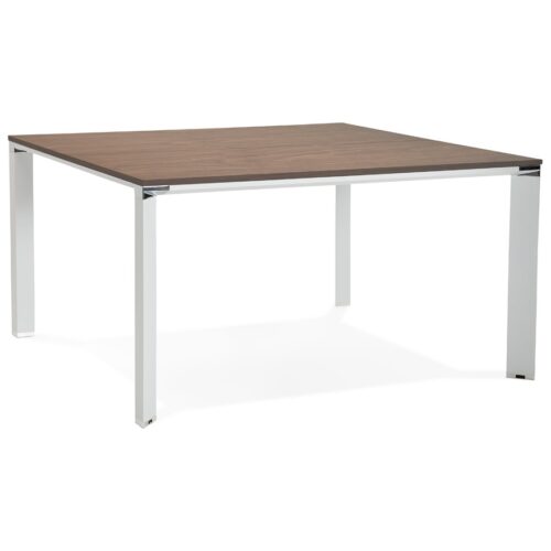 Table de réunion / bureau XLINE SQUARE en Noyer et métal blanc – 140×140 cm