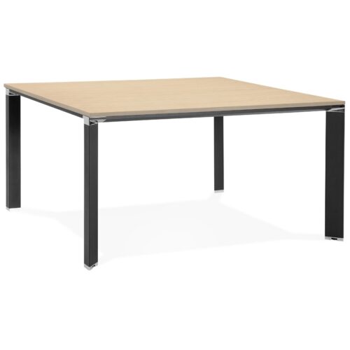 Table de réunion en bois naturel et métal noir XLINE SQUARE – 140×140 cm