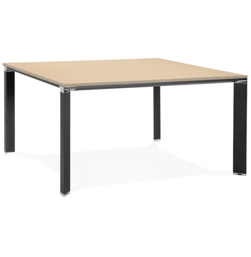 Table de réunion en bois naturel et métal noir XLINE SQUARE - 140x140 cm