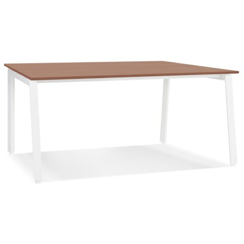 Table de réunion/bureau AMADEUS SQUARE bois Noyer et métal blanc – 140×140 cm