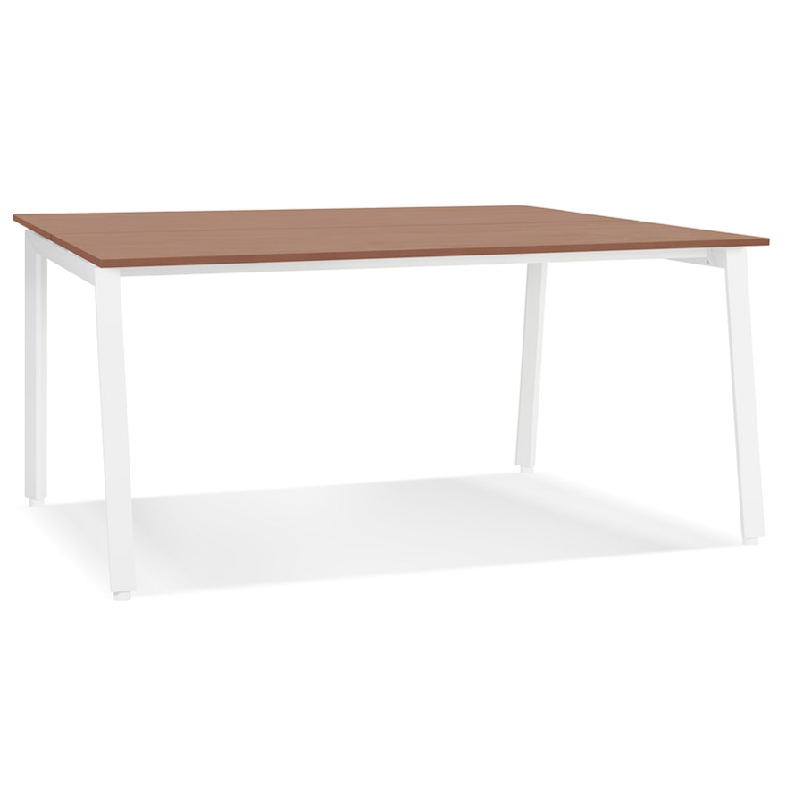 Table de réunion/bureau AMADEUS SQUARE bois Noyer et métal blanc - 140x140 cm