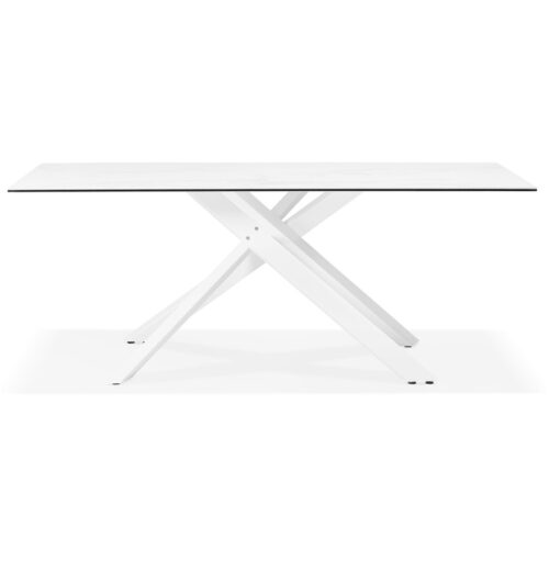 Table repas MARKINA ceramique blanche pied central x blanc 180x90 cm 1