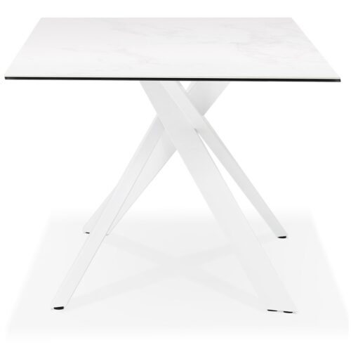 Table repas MARKINA ceramique blanche pied central x blanc 180x90 cm 2