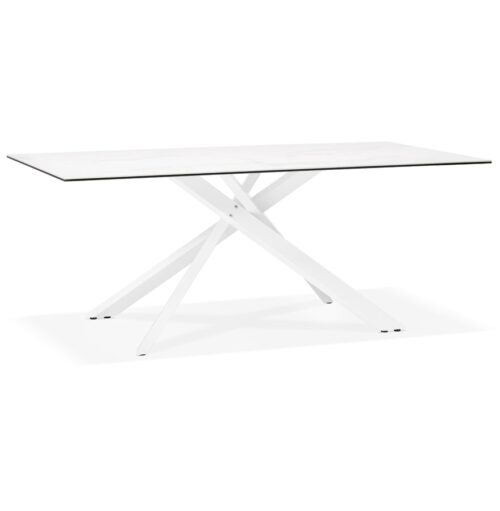 Table repas MARKINA céramique blanche pied central x blanc - 180x90 cm