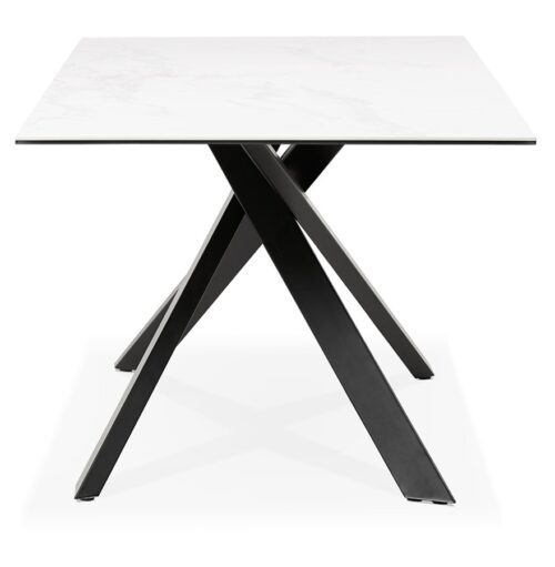 Table repas MARKINA en ceramique blanche pied central x noir 180x90 cm 2