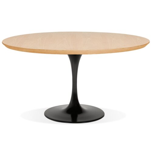 Table ronde BRIK bois naturel et pied central métal noir Ø140cm