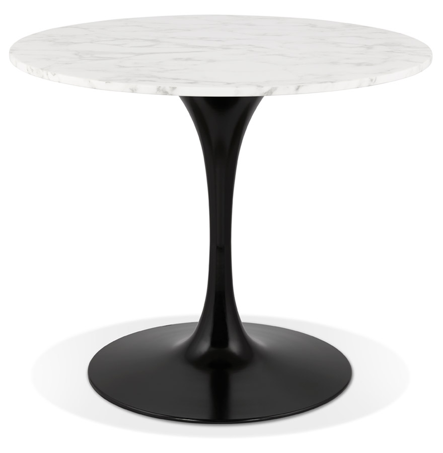 Table ronde URSUS en pierre blanche et métal noir - Ø 90 cm