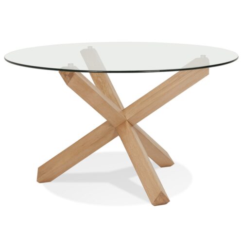 Table ronde design en verre et chene massif MAGIK 1