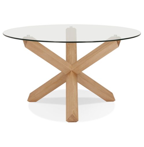 Table ronde design en verre et chene massif MAGIK 2