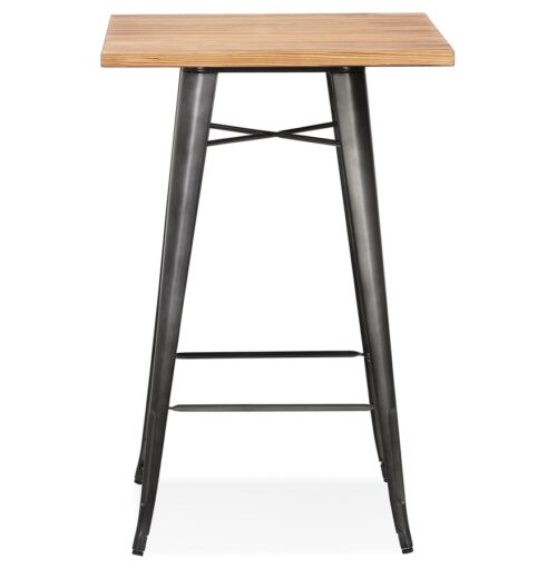 Table style industriel GRAMY en bois fonce et metal gris 70x70cm 1