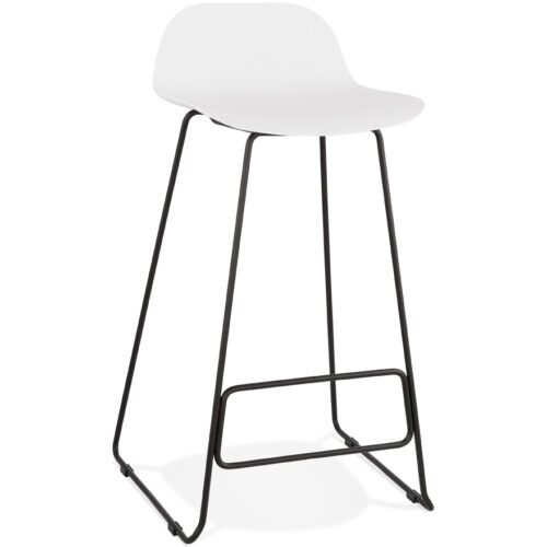 Tabouret BABYLOS blanc design, pieds noir métal