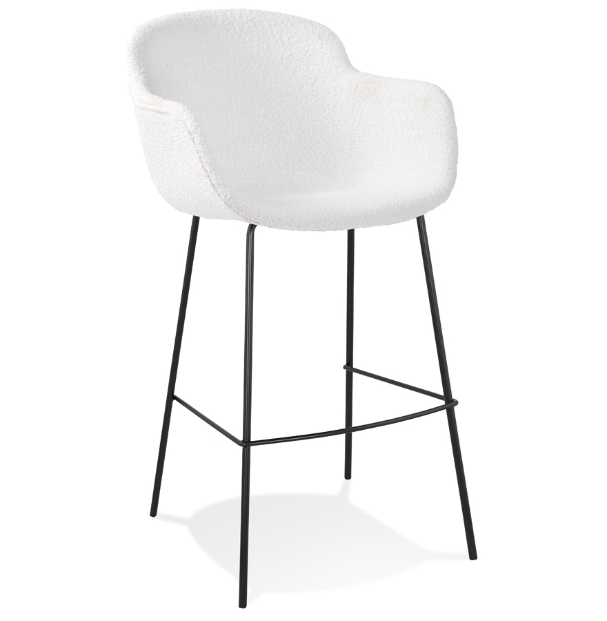 Tabouret CADRIX design en tissu bouclé blanc