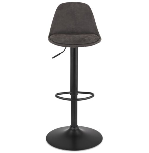 Tabouret CROUPION reglable microfibre gris fonce et pied metal noir 2