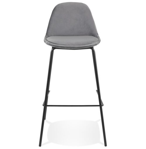 Tabouret FENTON en velours gris et metal noir 1