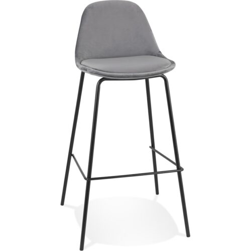 Tabouret FENTON en velours gris et métal noir