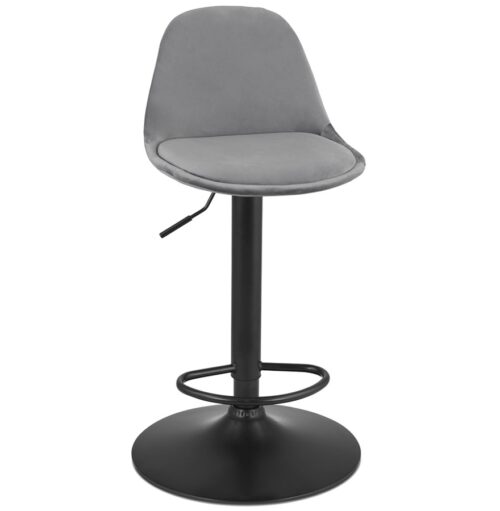 Tabouret FINLEY Velours Gris et Metal Noir 1