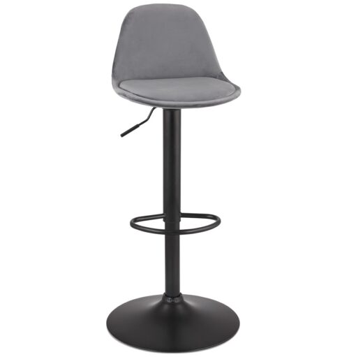 Tabouret FINLEY Velours Gris et Métal Noir