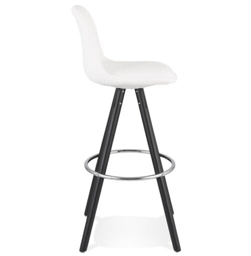 Tabouret FLORENCE bouloche blanc 4 pieds bois noirs 2