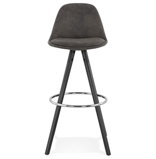 Tabouret MARKA en microfibre grise et bois noir 1