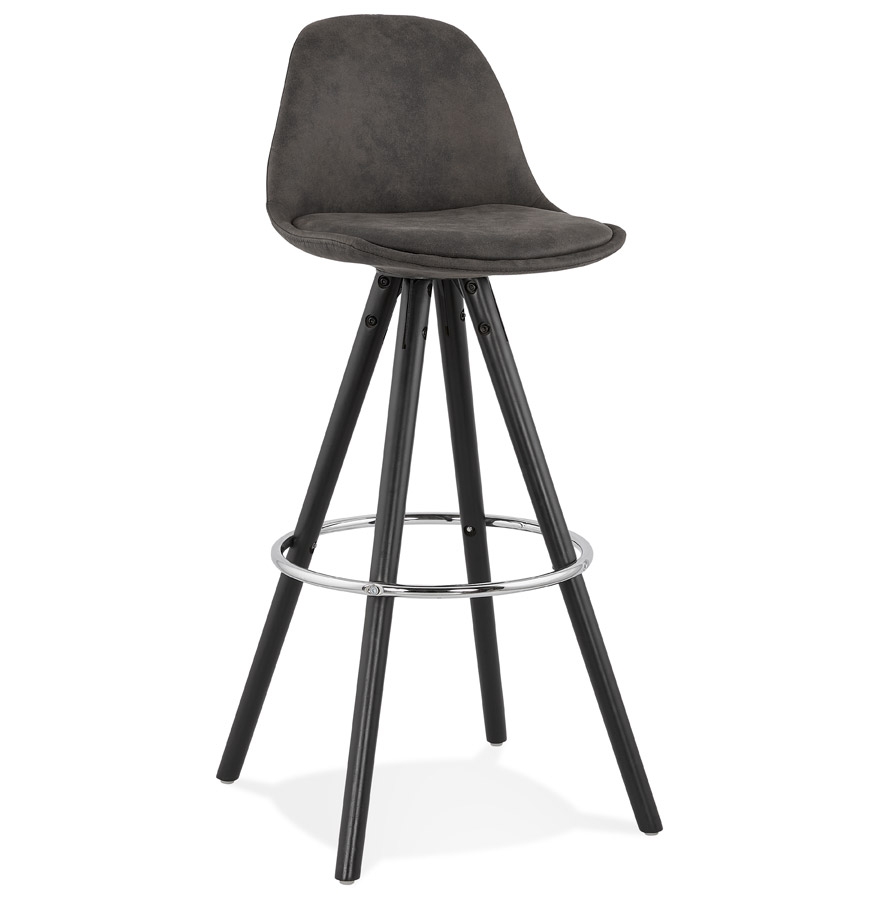 Tabouret MARKA en microfibre grise et bois noir