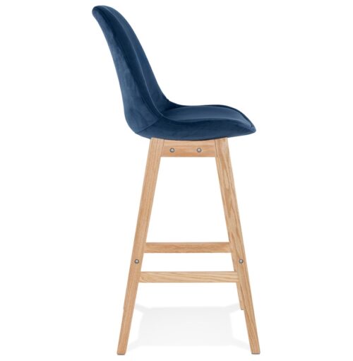 Tabouret MORISS en velours bleu bois naturel 2