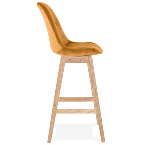 Tabouret MORISS velours moutarde bois naturel 2