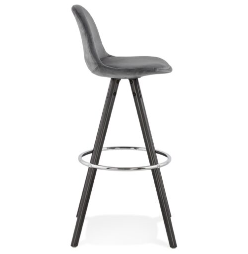 Tabouret bar SPIRIT velours gris pieds bois noirs 2