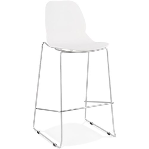 Tabouret de bar BERLIN empilable, blanc métal chromé