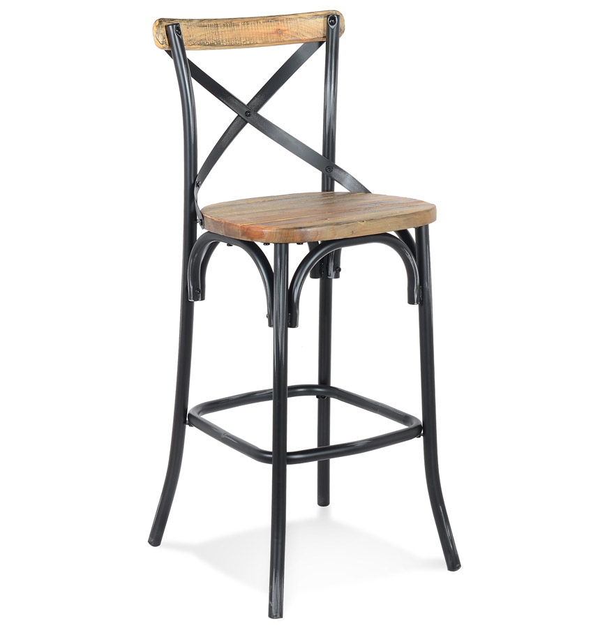 Tabouret de bar COTTAGE bois noyer vieilli noir