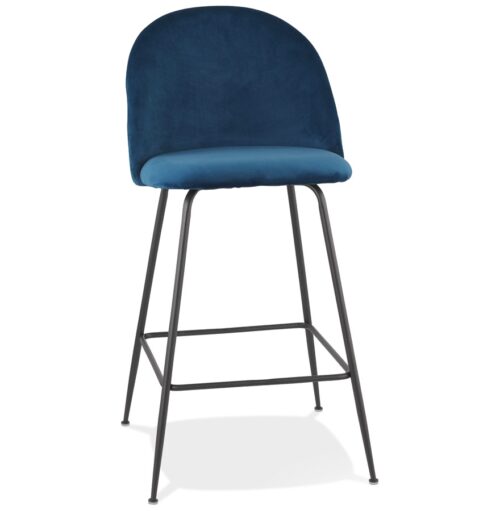 Tabouret de bar DUPONT velours bleu & métal noir