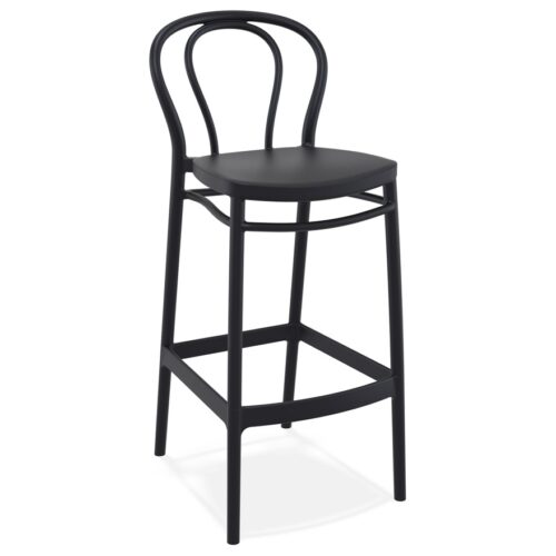 Tabouret de bar FERDINAND en plastique noir pour intérieur et extérieur