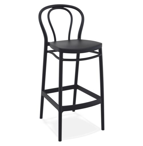 Tabouret de bar FERDINAND en plastique noir pour intérieur et extérieur