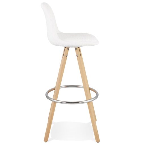 Tabouret de bar FLORENCE blanc tissu bouloche style scandinave 2