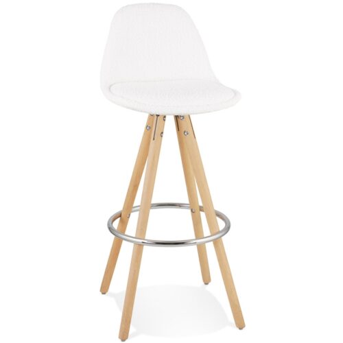 Tabouret de bar FLORENCE blanc tissu bouloché, style scandinave