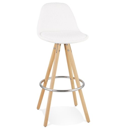 Tabouret de bar FLORENCE blanc tissu bouloché