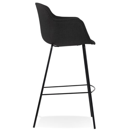 Tabouret de bar FORTI accoudoirs tissu noir 2