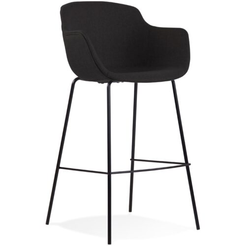 Tabouret de bar FORTI accoudoirs tissu noir