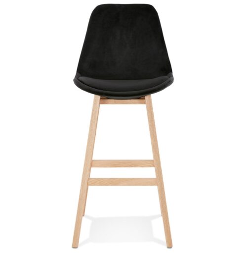 Tabouret de bar MORISS velours noir et bois naturel 1