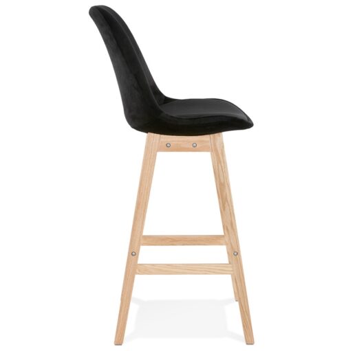 Tabouret de bar MORISS velours noir et bois naturel 2