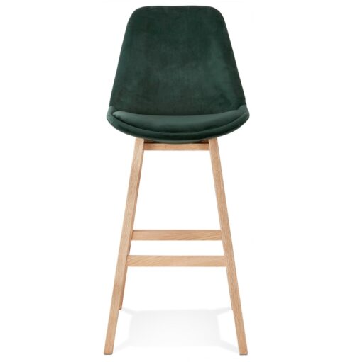 Tabouret de bar MORISS velours vertpieds bois nat 1